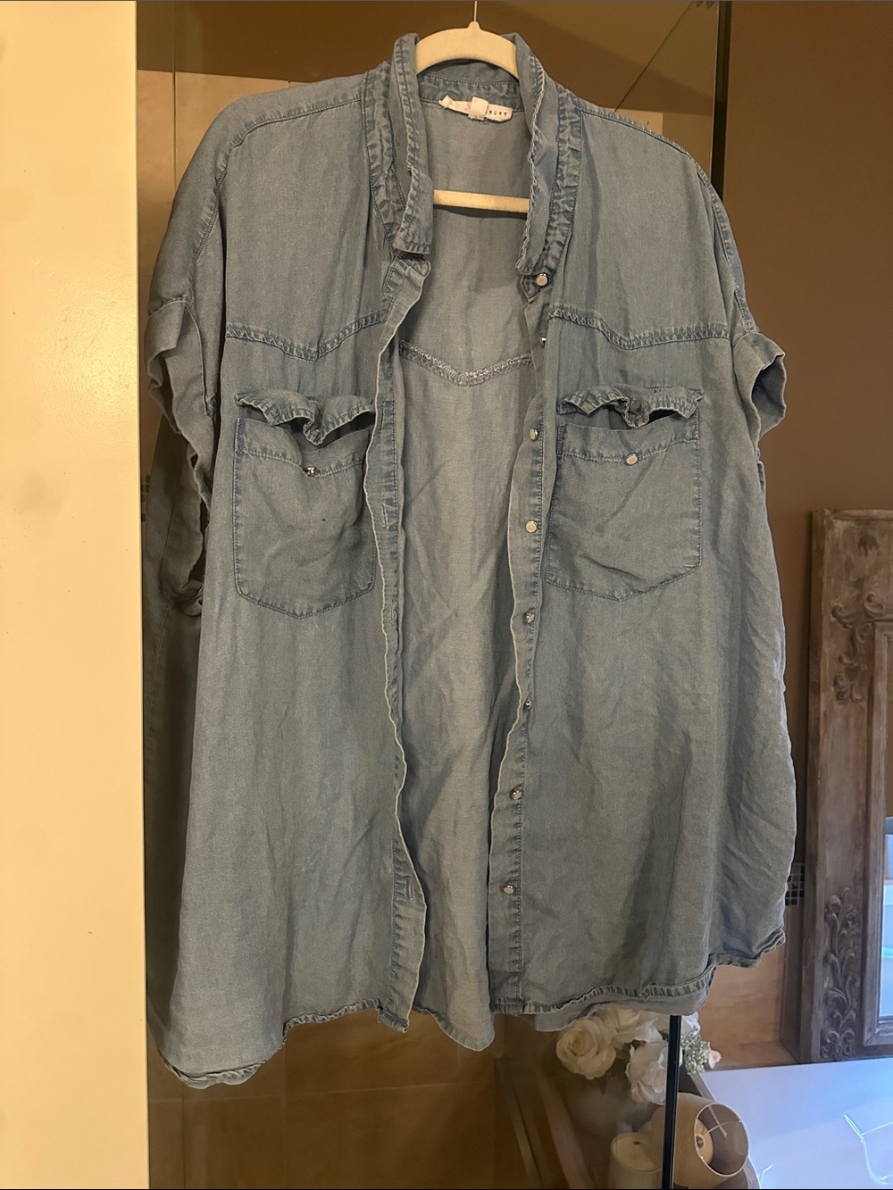 Jane and Delancey Light Blue Denim Button-Front Short Sleeve Shirt